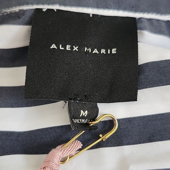 Alex Marie NWT charcoal gray & white striped button down blouse w/ tie waist M - Picture 5 of 10